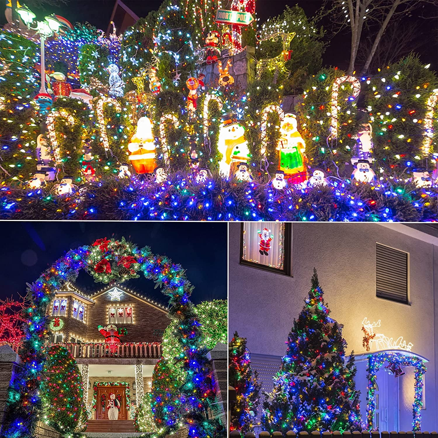 2 Pack 50 LED Outdoor Christmas Lights, 16FT Battery Operated Mini String Lights with 8 Modes & Timer, Xmas Tree Lights Waterproof for Patio Garden Party Wedding Holiday Decor, Multicolor