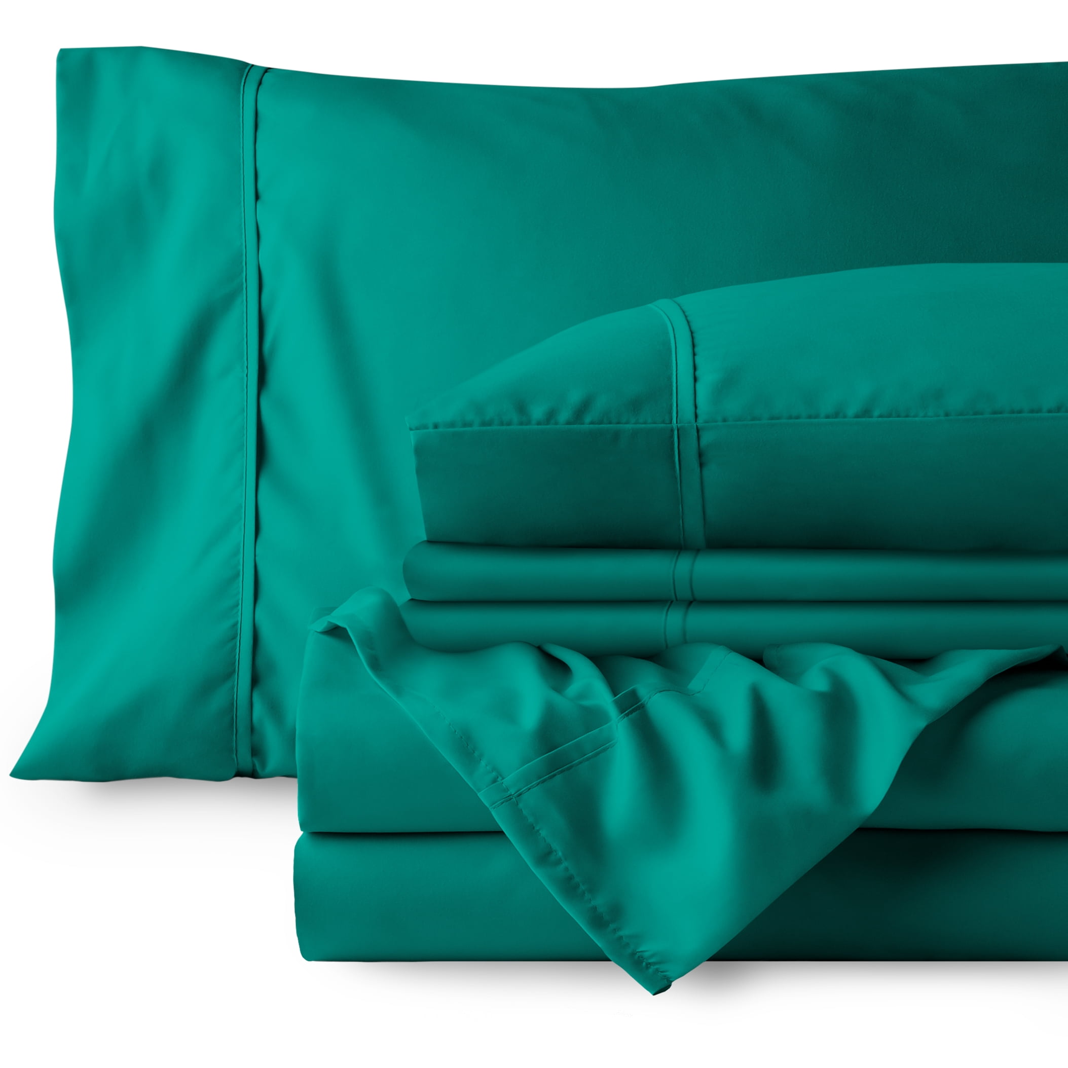 Bare Home 6 Piece Sheet Set, Microfiber, 2 Extra Pillowcases, King, Emerald