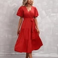 thumbnail image 4 of VUPSGEZ Knee Length Summer Dresses Solid Color V Neck Short Sleeved Loose Dress Summer Women Cute Summer Dress(RD1,XXL), 4 of 8