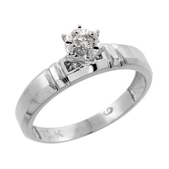 10k White Gold Diamond Engagement Ring Women 5/32 inch wide Size 8