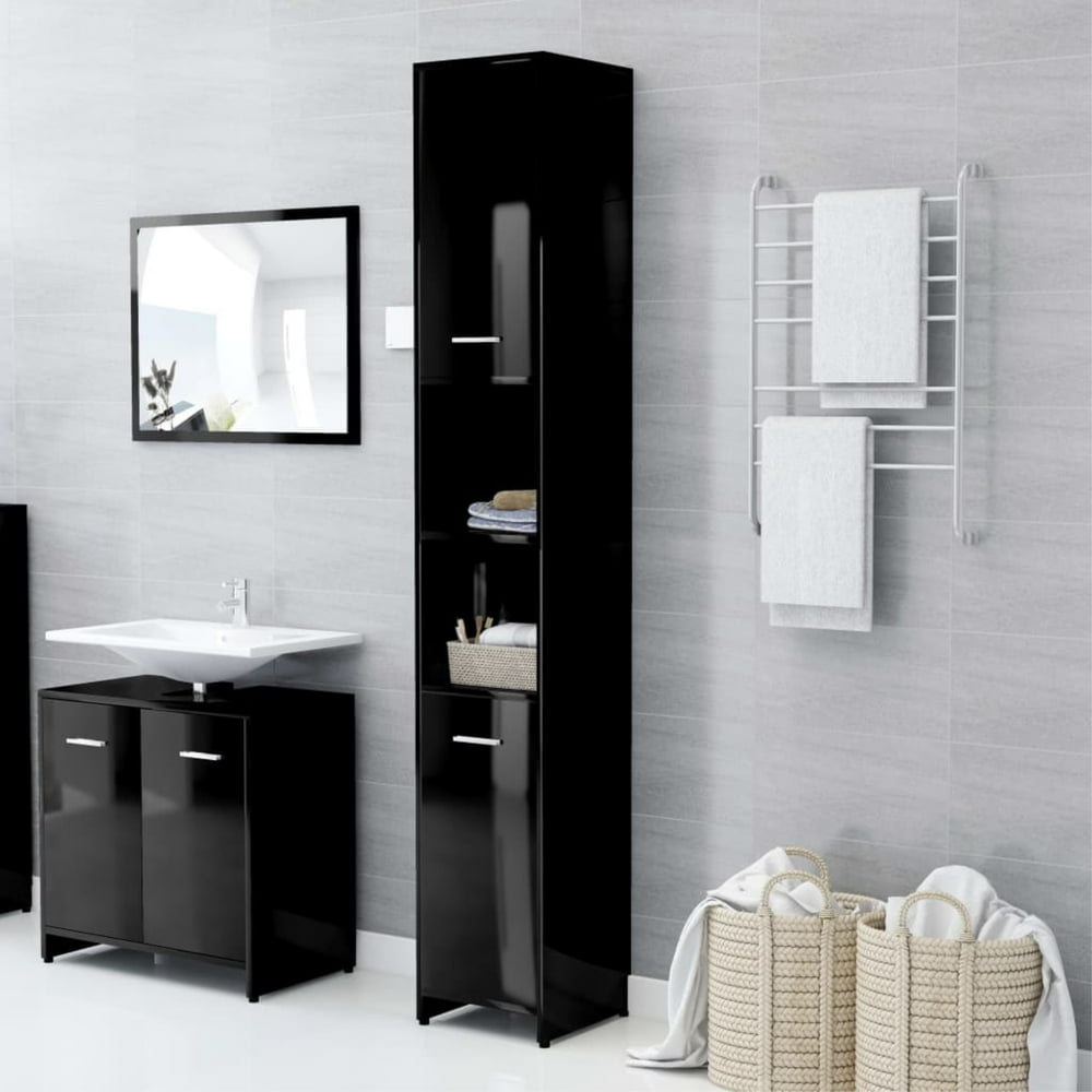 vidaXL Bathroom High Gloss Black 11.8"x11.8"x72.2" Chipboard