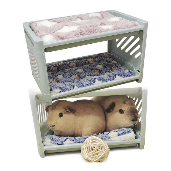 Renyuanyuan Pet Bed House, Detachable Two-Tier, 9.2x5.9x6.1in, 2 Cushions & 2 Blankets, for Rabbits, Chinchillas, Hamsters.