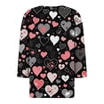 thumbnail image 6 of Womens Valentines Shirts Plus Size Holiday Button V Neck Tunic Tops Funny Love Heart Printed T-Shirts Casual 3/4 Sleeve Blouses Loose Three Quarter Length Pullover Black S, 6 of 6