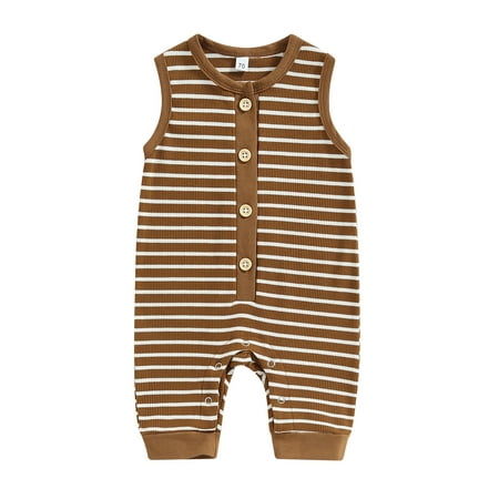 

Infant Baby Girls Boys Romper Stripe Sleeveless Crew Neck Buttons Snap Closure Jumpsuits Summer Jumpsuit