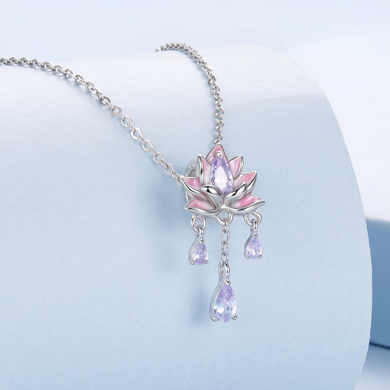 Pink Purple Lotus Tassel Silicone Beads Charm 925 Sterling Silver Charm ,Charm for Bracelets, Gift for Women