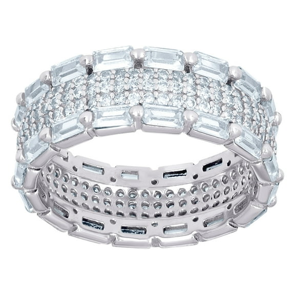 925 Sterling Silver Womens Baguette Cubic Zirconia Fashion Ring 6.9mm Wide Size 6 Ring for Women