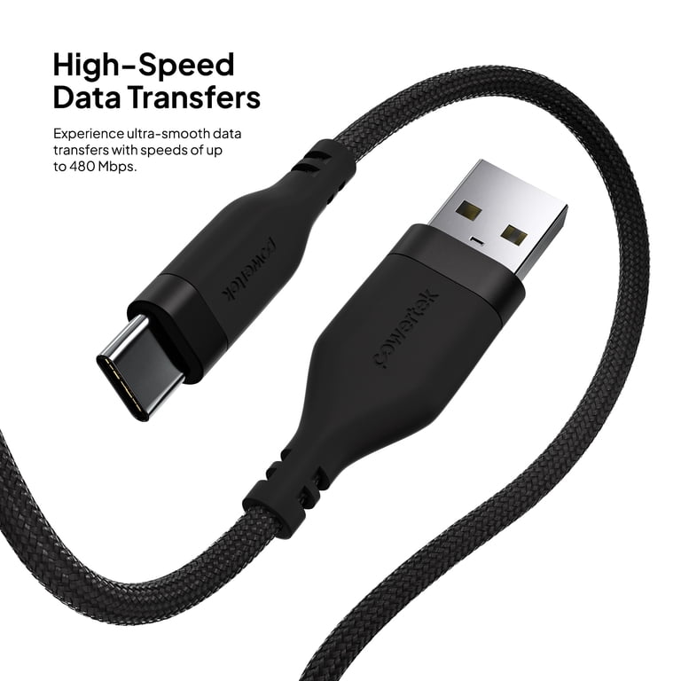 Powertek Premium Braided USB-C Cable 6ft Black photo 4