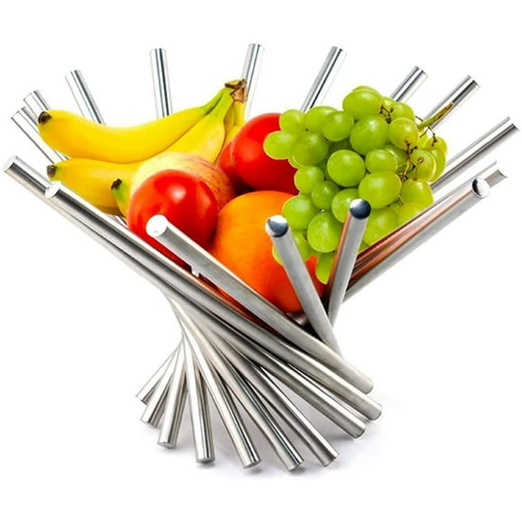 Foldable Rotating Fruit Basket, 15 x 10 Stainless Steel Decorative Fruit Basket for Fruit Storage, Vegetable Basket, Orange Banana Grape, Apple Basket Kitchen Bowl,