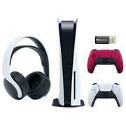 Sony Playstation 5 Disc Version (Sony PS5 Disc) with Cosmic Red Extra DualSense Wireless Controller, PULSE 3D Wireless Gaming Headset and Micro SD Card USB Adapter Bundle