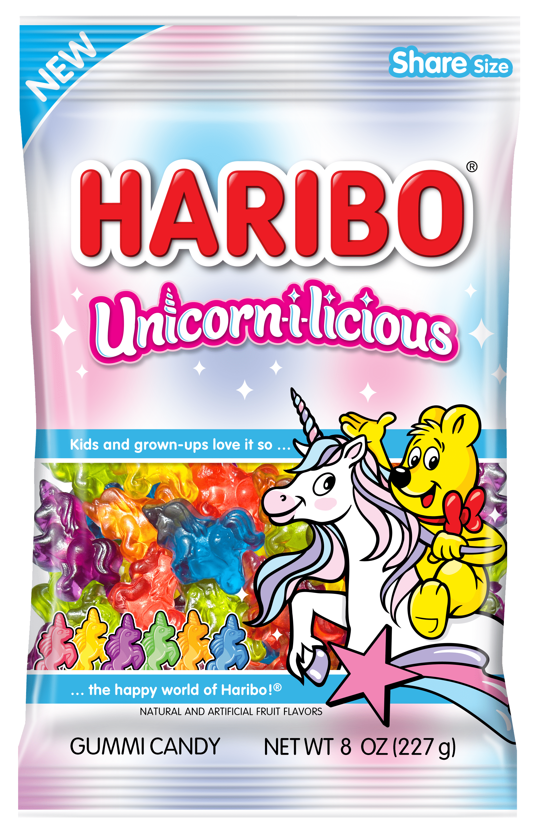 (5 pack) HARIBO Unicorn-i-licious Gummies Assorted Fruit Flavor Gummy Candy, 8 oz, Share Size Bag