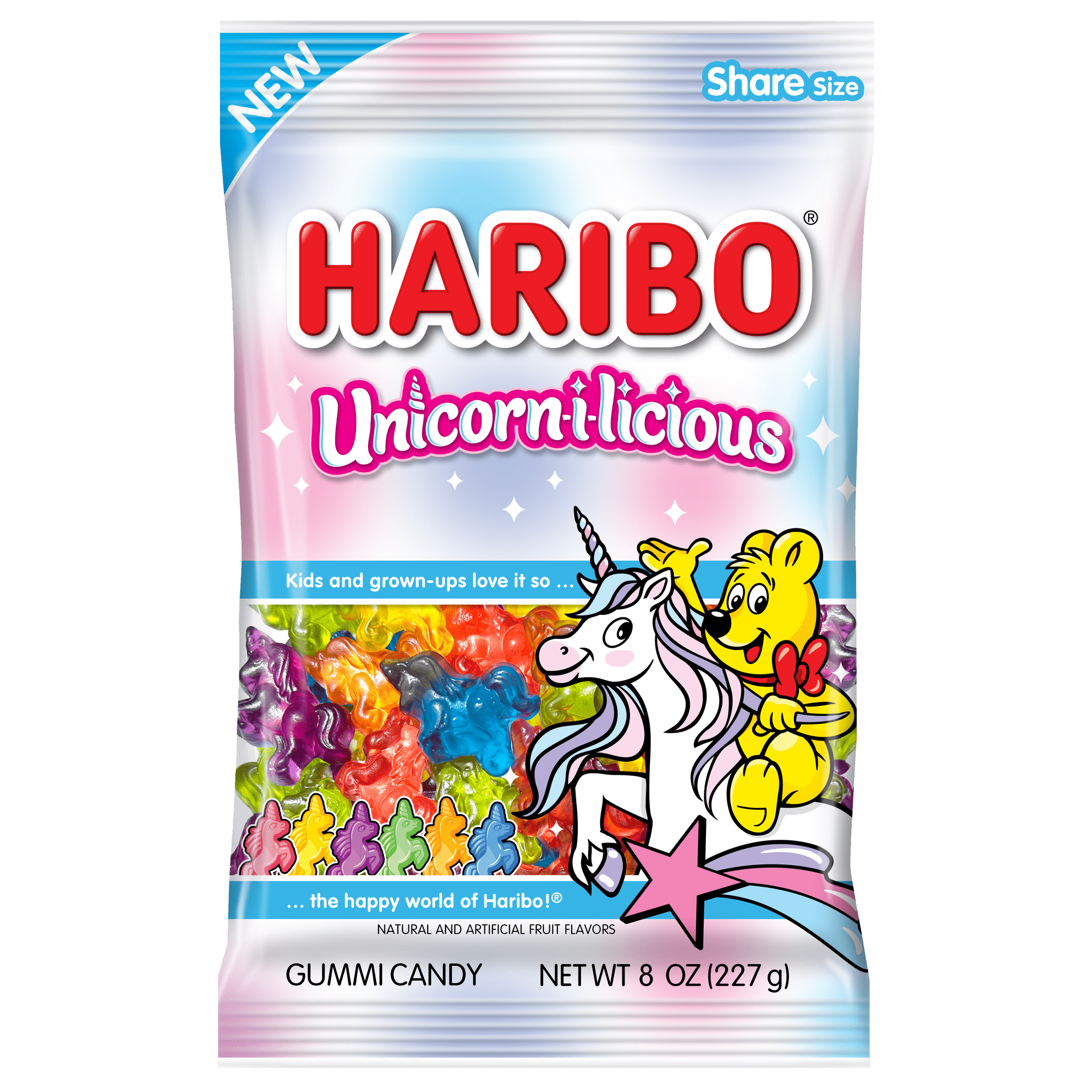 HARIBO Unicorn-i-licious Gummies Assorted Fruit Flavor Gummy Candy, 8 oz, Share Size Bag