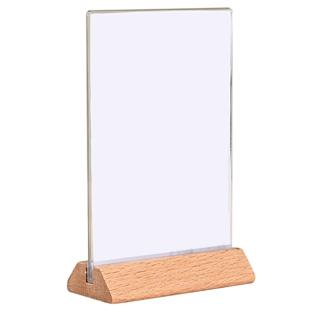 Letrero de mesa acrílico tipo T, letrero de mesa de madera de haya, tarjeta de exhibición de oficina, tarjeta de comida, soporte de madera, tarjeta de precio, tamaño A4, madera maciza