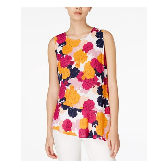 MAISON JULES Womens Purple Ruffled Floral Sleeveless Jewel Neck Peplum Top XS