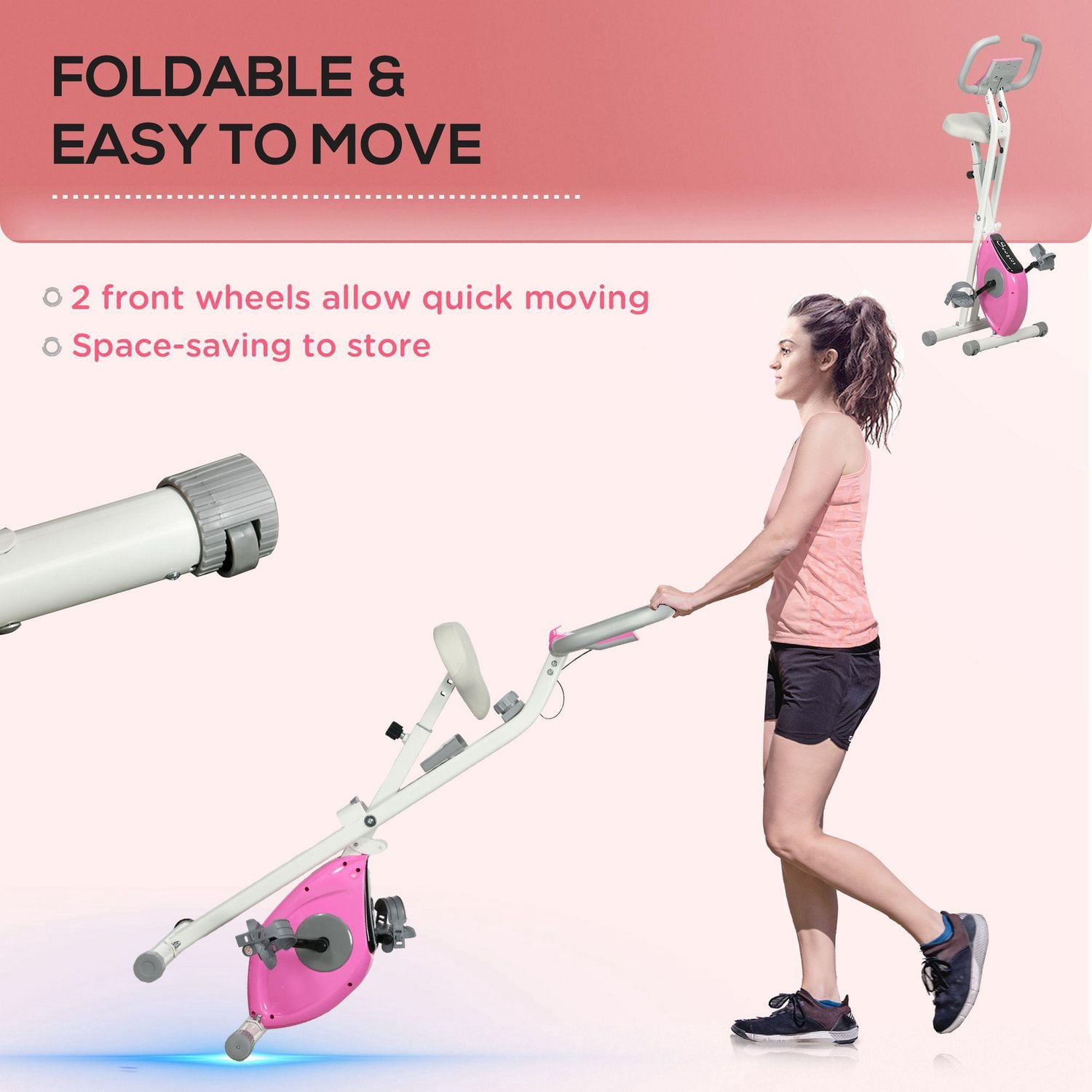 Soozier Foldable Exercise Bike with 8-Level Magnetic Resistance, Pink