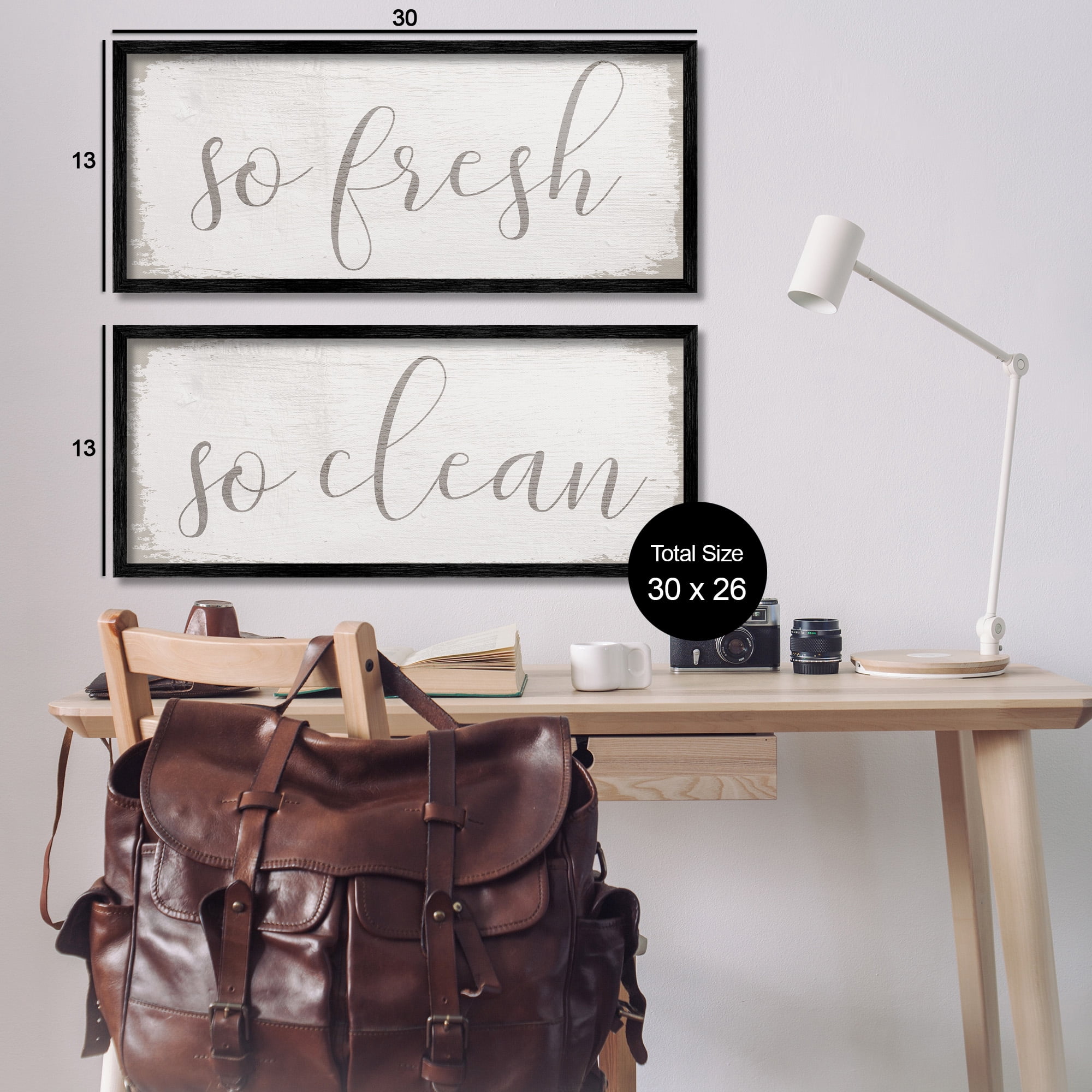 Stupell Industries Rustic White So Fresh So Clean Typography Painting Black Framed Art Print Wall Art, 30 x 13, Set of 2