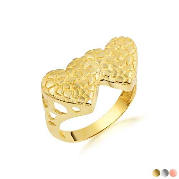 Dainty and Elegant Gold Rings 10K Double Heart Nugget Ring, Size 7