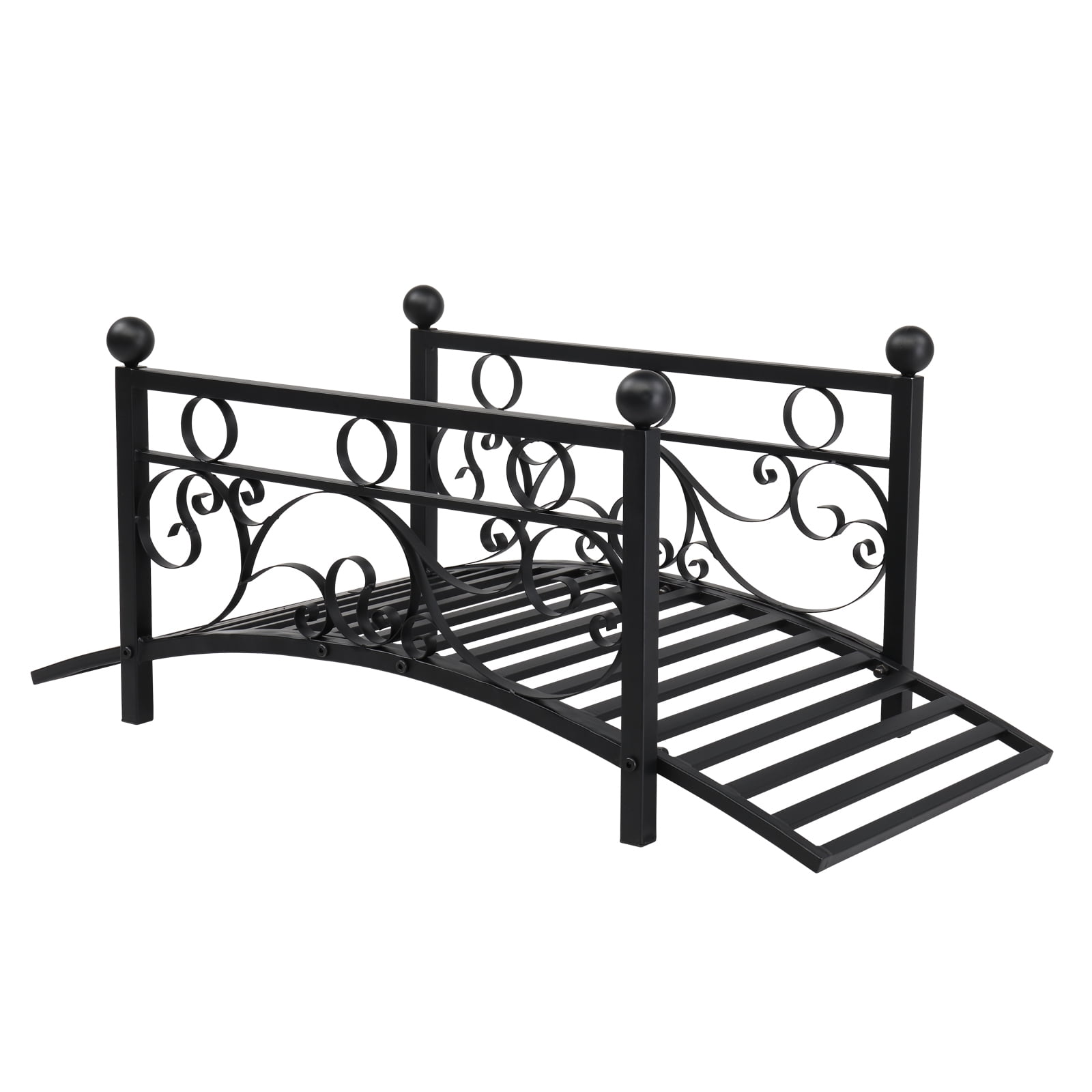 Garden With Round Iron Ball Flat Top Handrail Garden Iron Bridge Black