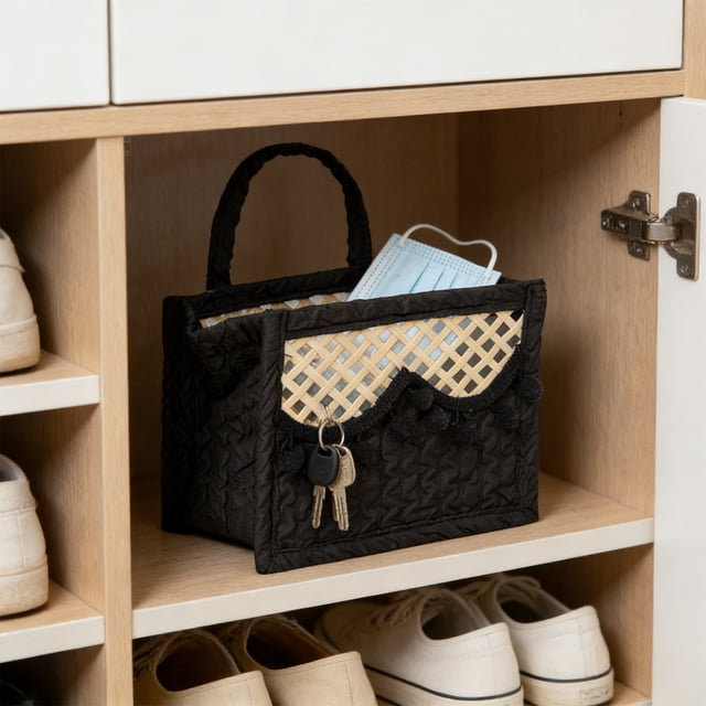 Cesta de tela plegable con asa | Cesto de tela plegable para ropa, juguetes y aperitivos | Organizador para dormitorio, armario y habitación infantil | Negro, azul, rosa y beige