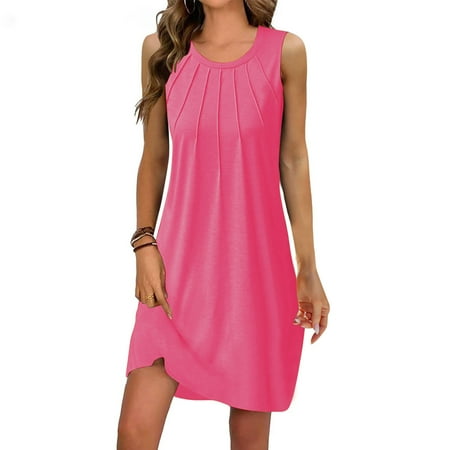 Xysaqa Women Chemise Night Gown Soft Sleepwear Lingerie  Nightgowns For Women Sexy Women S Summer Fashion Plain Sleeveless Round Neck Pleated Dress Women S Tank Nightgown Sleepshirts On Clearance
