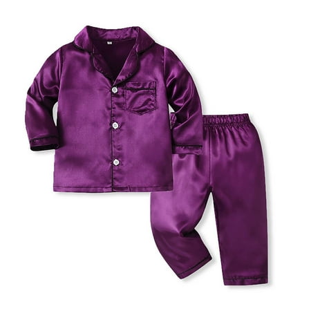 

Fouhkni Baby Boy Girl Satin Clothes Button down Shirts High Waisted Pants 2 Piece Loose Casual Sets