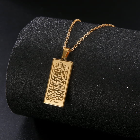 EUEAVAN Gold Hebrew Rectangular Pendant Necklace Stainless Steel Jewelry