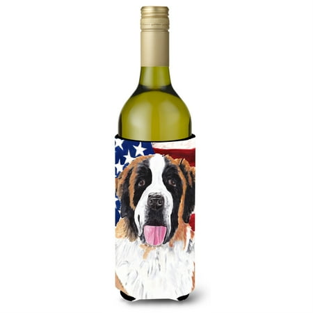 

USA American Flag with Saint Bernard Wine Bottle Beverage Insulator Beverage Insulator Hugger