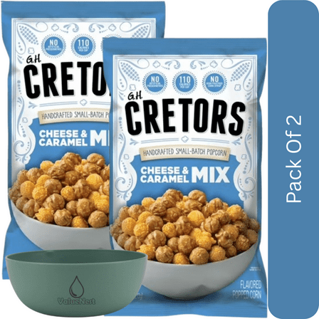 G.H. Cretors Handcrafted Small-Batch Popcorn Cheese & Caramel Mix, 7.5 oz-2pk, With Olive Green Bowl By ValueNest