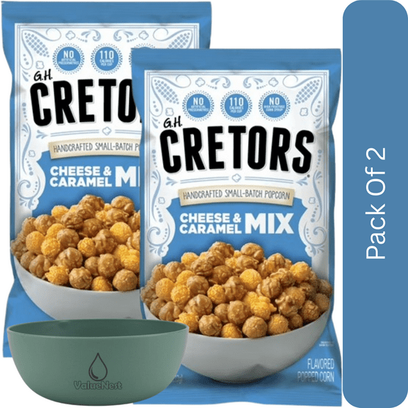 G.H. Cretors Handcrafted Small-Batch Popcorn Cheese & Caramel Mix, 7.5 oz-2pk, With Olive Green Bowl By ValueNest
