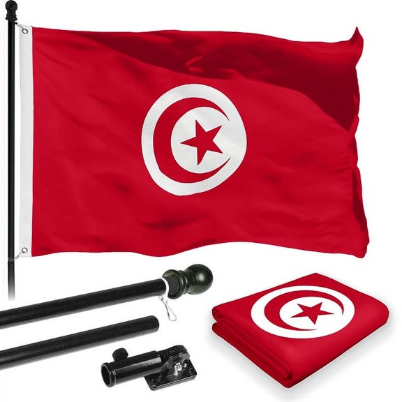 G128 Combo Pack: 6 Feet Tangle Free Spinning Flagpole (Black) Tunisia Tunisian Flag 3x5 ft Printed 150D Brass Grommets (Flag Included) Aluminum Flag Pole