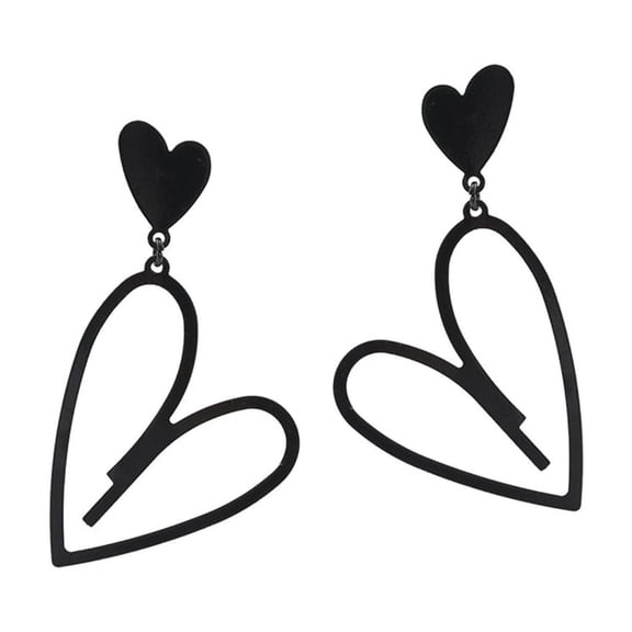 Stylish Black Heart Pendant Earrings Unique Hollow Love Ear Accessory for Fashion Lovers Elegant Statement Jewelry