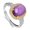 Silver, variant on 925 Sterling Silver Amethyst Ring - Gold Platinum Plated Ring, Vintage Oval Cabochon Amethyst Adjustable Rings with Cubic Zirconia Halo, Statement Jewelry for Women