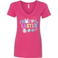 thumbnail image 3 of Inktastic Happy Easter with Bunny Face and Easter Eggs Women's V-Neck T-Shirt, 3 of 5