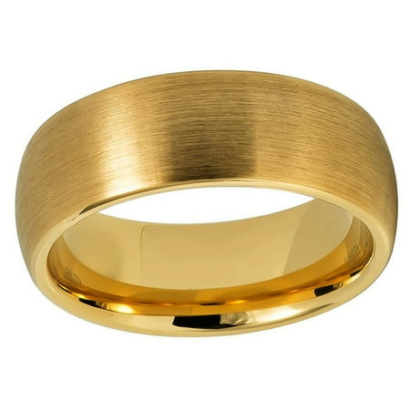 Free Engraving Men Women Personalized Inside Engraving Tungsten Carbide Wedding Band Ring 8mm Domed Classic Brushed Yellow Tone