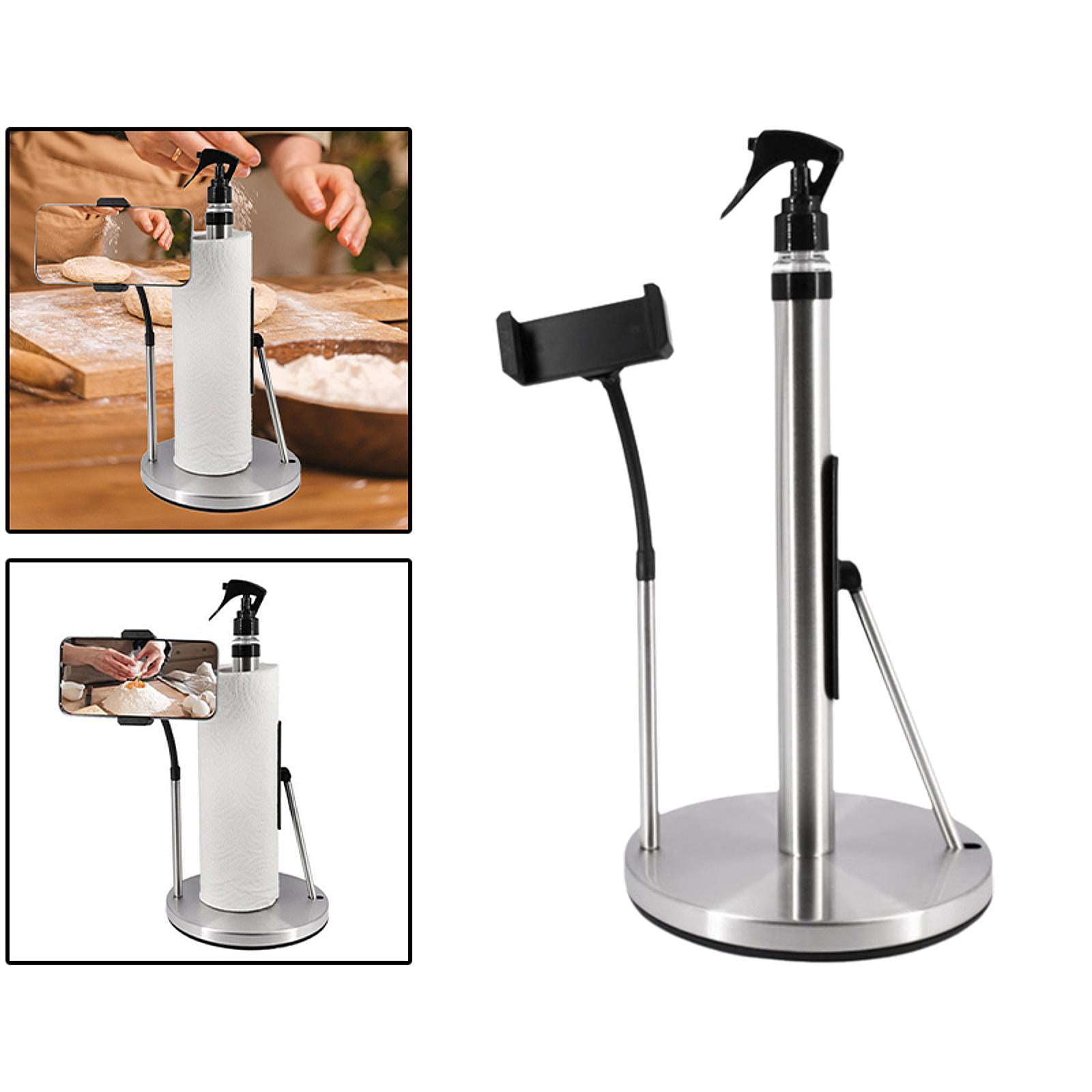 Fiocias 3 in 1 Paper Towel Holder Rustproof with Weighted Base Kitchen Towel Stand Paper Silver