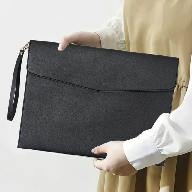 Carpeta de Archivos A4, Estuche de Cuero Impermeable Tipo Sobre, Bolsa para Documentos, Organizador de Archivos, Porta Documentos con Correa de Mano Extraíble
