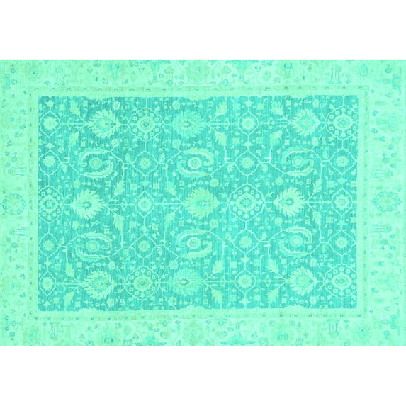 Ahgly Company Machine Washable Indoor Rectangle Oriental Turquoise Blue Traditional Area Rugs, 6' x 9'