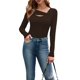thumbnail image 3 of Camisetas de Larga para Mujer, Corte Ajustado, Estilo Otoño, con Aberturas, Estilo Y2K y Tejido Acanalado. Marrón Oscuro M, 3 of 7