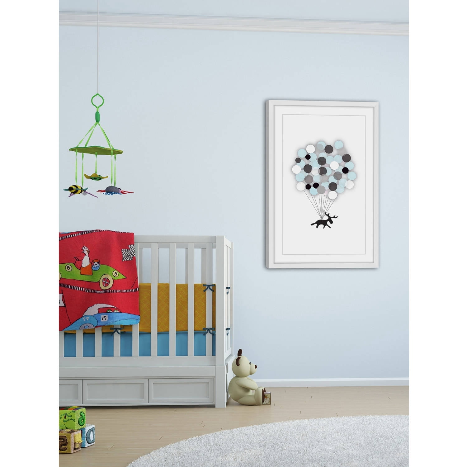Marmont Hill "Blue Balloon Moose" by Katarina Snygg Framed Painting Print