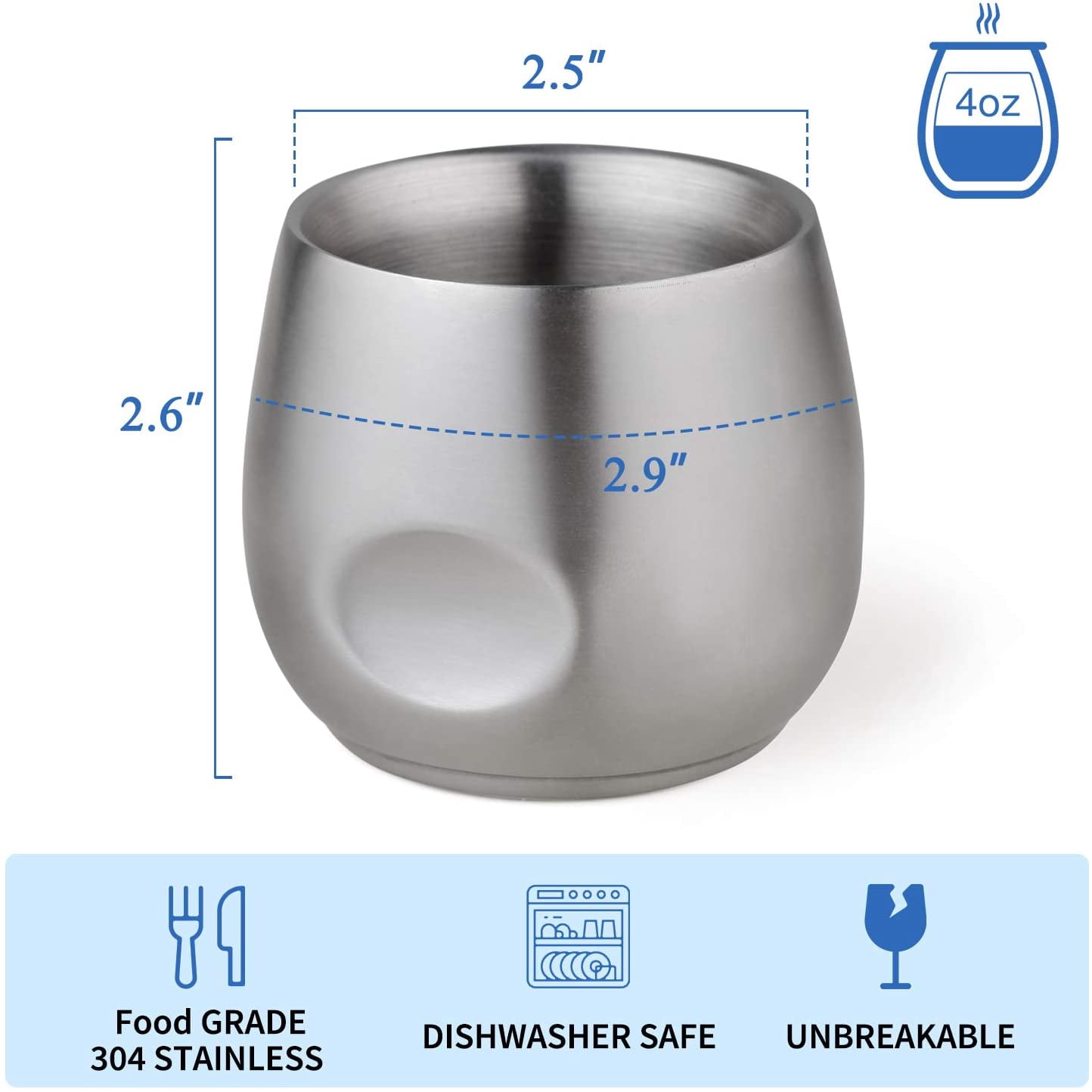 ABCISI 2pcs Mini Stainless Steel Espresso Cups Set, 4oz Double Wall Insulated  Espresso Coffee Cup, Unbreakable Stemless Tumbler Beer Mug, Comfortable Grip Metal Cup for Outdoor Events Picnics Party