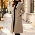 thumbnail image 5 of LEKWK Long Winter Coats for Women Button Down Notched Lapel Overcoat formal Dressy Business Casual Trench Jacket Warm Outwear Khaki S, 5 of 9