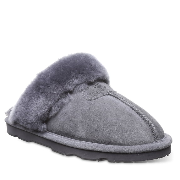 Bearpaw Loki II Slide Slippers for Women, Sheepskin Lining, Suede Upper, Closed Toe Slipper with Rubber Outsole