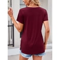 thumbnail image 3 of JYLFC Women Shirts Short Sleeve T Shirts Round Neck Pleated Tunic, Burgundy XL, 3 of 4