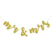 Mr & Mrs Banner for Bridal Shower, Engaged, We Still Do, Groom Bride Wedding Party Decorations (Gold Glitter)