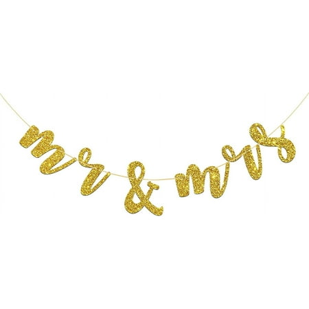 Mr & Mrs Banner for Bridal Shower, Engaged, We Still Do, Groom Bride Wedding Party Decorations (Gold Glitter)