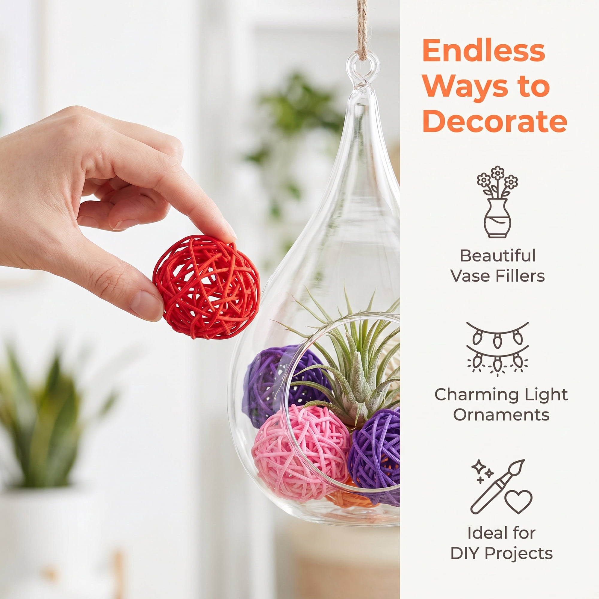Unique Bargains 10Pcs Rattan Balls for Lights Wicker Spheres Orbs Multicolor 2"x2"x2"