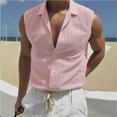 thumbnail image 5 of JTSRKL Mens Striped Sleeveless Shirts Stand Collar Button Up Casual Vest Solid Vintage Lightweight Breathable Summer Layering Tank Tops Orange L, 5 of 5