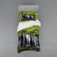 thumbnail image 2 of Ambesonne Scenery Bedding Set 4 Pcs, Rock Tree in Waterfall, Queen, Black White and Green, 2 of 3