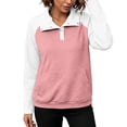 thumbnail image 3 of Women Color Block Textured Sweatshirt, Quarter Button Up Collared Long Sleeve Tops, Fall Basic Casual Golf Pullover Shirts S-3XL, 3 of 7
