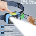 thumbnail image 5 of 2 PCS Flashlight 1500 Lumen Headlamp Bright LED White Red Warm Light, Rechargeable Headlight Waterproof Motion Sensor, Camping Essentials, Hiking Survival Gear, Fishing, Emergency Supplies, Blue, 5 of 8
