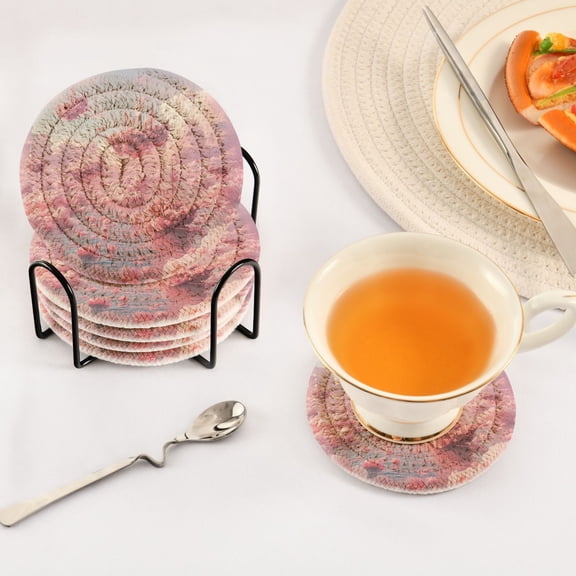 YAZAOO 6Pcs Drink Coasters With Holder 3.94Inch Sea Of Flowers Painting Creative Coil Coaster Coasters Colors Absorbent Coasters for Drinks Coasters Set Thicken Heat for Home Table
